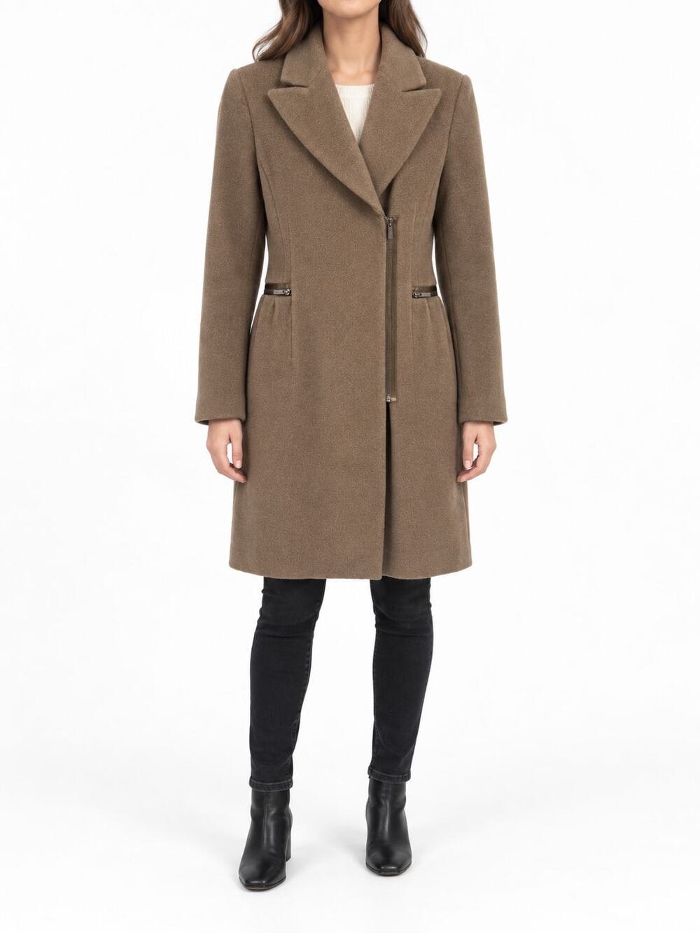 BCBGMAXAZRIA Women's XXS Brown Wool Cashmere Blend Zip Long Coat